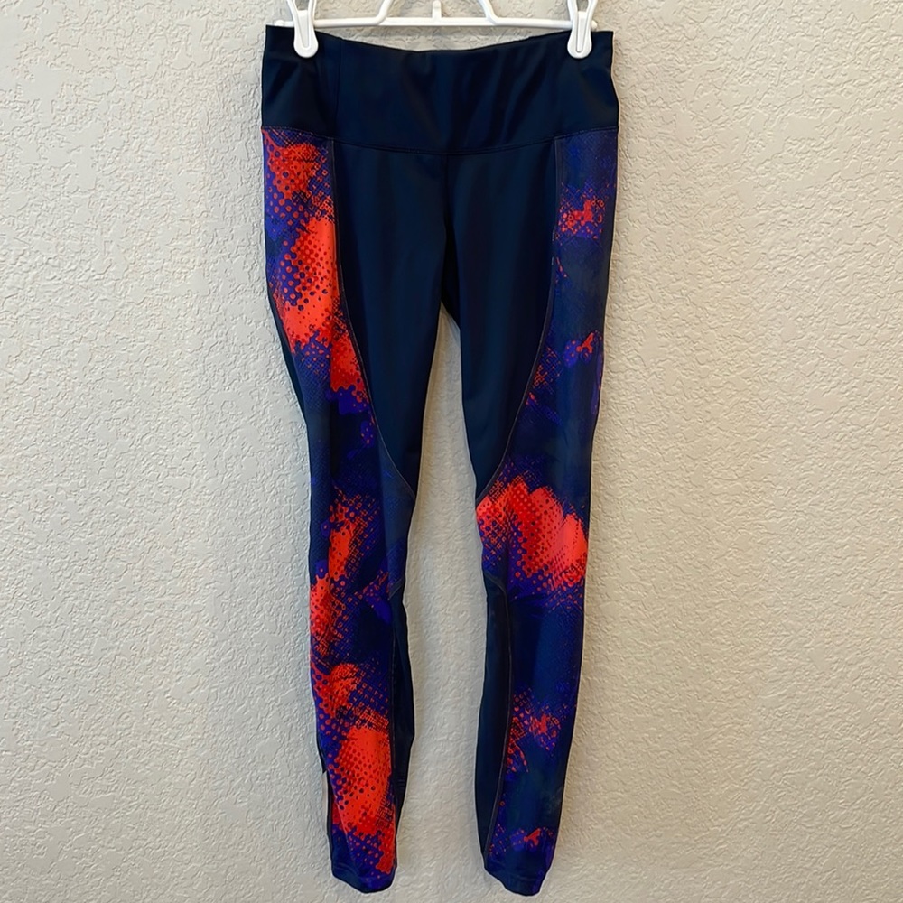 Athleta Black/Blue/Orange Patterned Leggings, Siz… - image 1